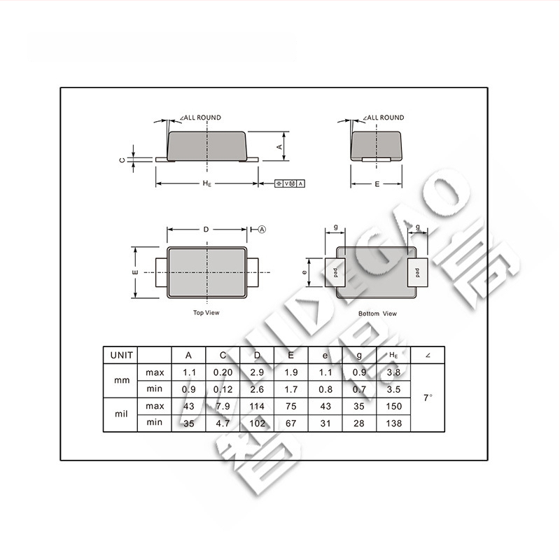 SMD taisymo diodas 1N4002W, ZDG, SOD-123FL, silicis, 3C skaitmeninėms taikymoms