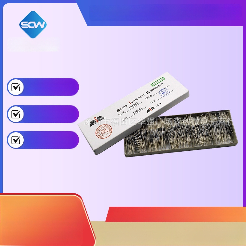 Taisymo dioda 1N4007, DO-41 korpusas, 1 A, 1000 V, XKETE, apšvietimo elektronikai