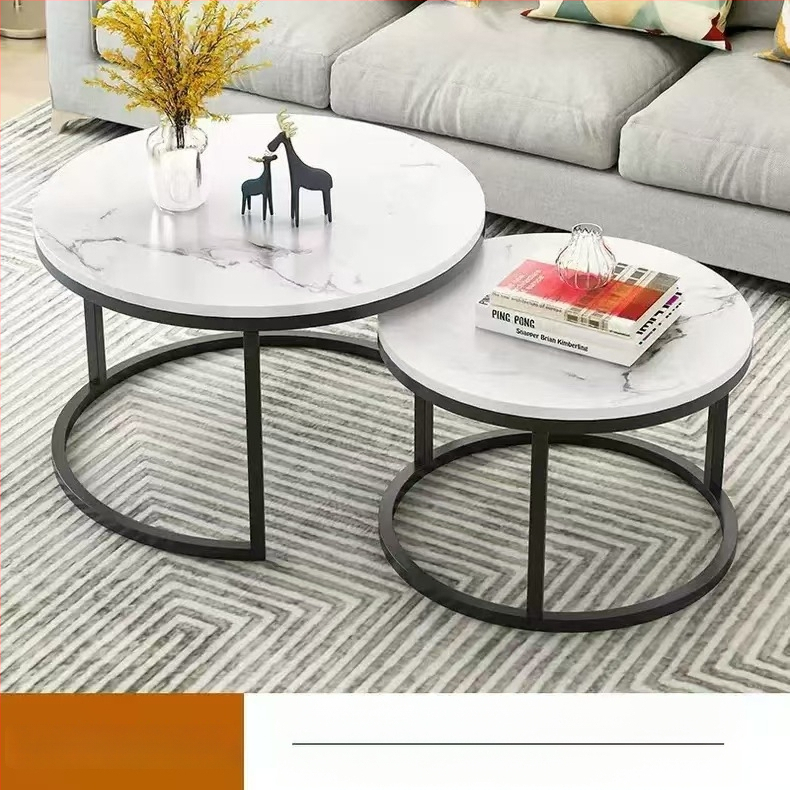 Kavos staliukas su apvaliu kraštų, plieno rėmas, viršus iš tankios plokštės, modernus minimalistinis Šiaurės stilius, modelis 001, surinkimas reikalingas.