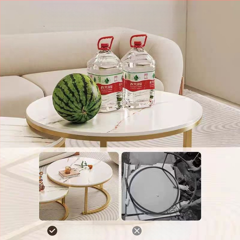 Kavos staliukas su apvaliu kraštų, plieno rėmas, viršus iš tankios plokštės, modernus minimalistinis Šiaurės stilius, modelis 001, surinkimas reikalingas.