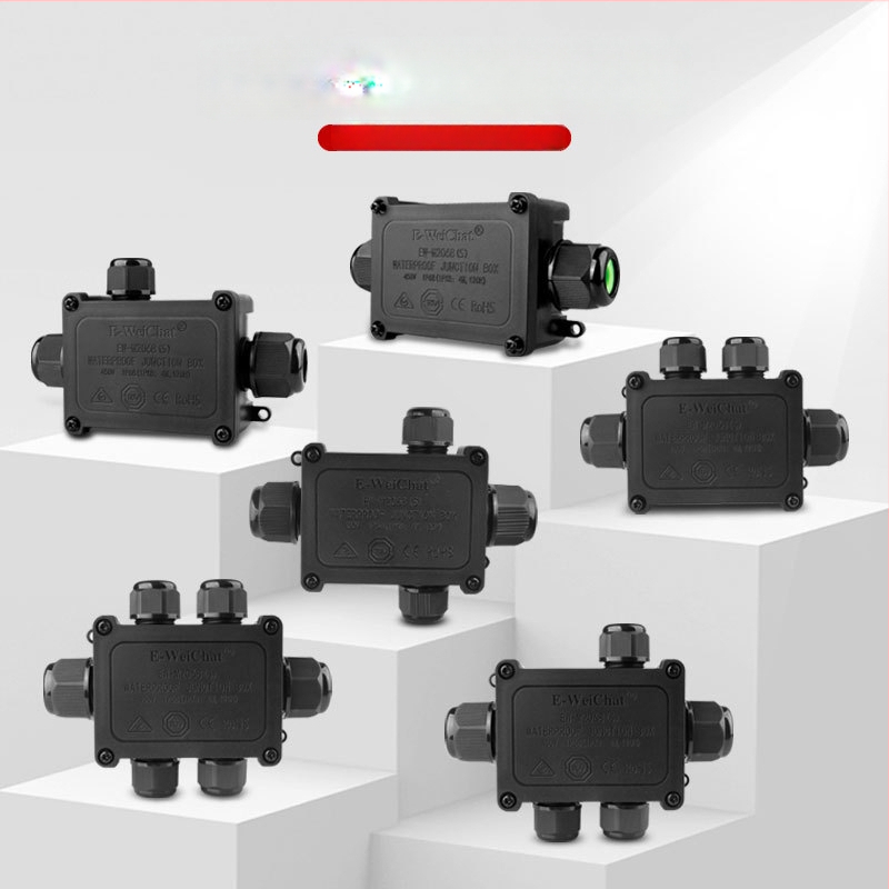 Išorinė vandeniui atspari LED skirstyklos dėžutė, 1 įvestis, 2 išvestys, plastikinė dėžė, modelis EW-M2068(S)-3T