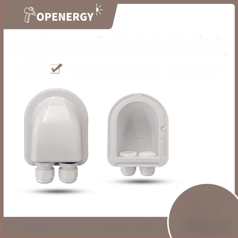 RV savienojumu kārba, divām atverēm, aizsardzība pret šļakatām, plastmasas korpuss, fotovoltiskā stiprinājuma piederums