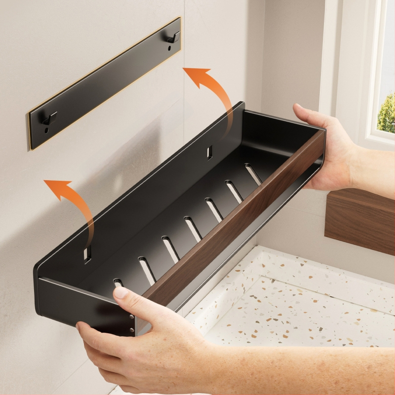 Bathboer Daugiafunkcinis virtuvės prieskonių laikiklis, anglies plienas + akrilas, sieninis montavimas, be gręžimo, paprastas modernus stilus