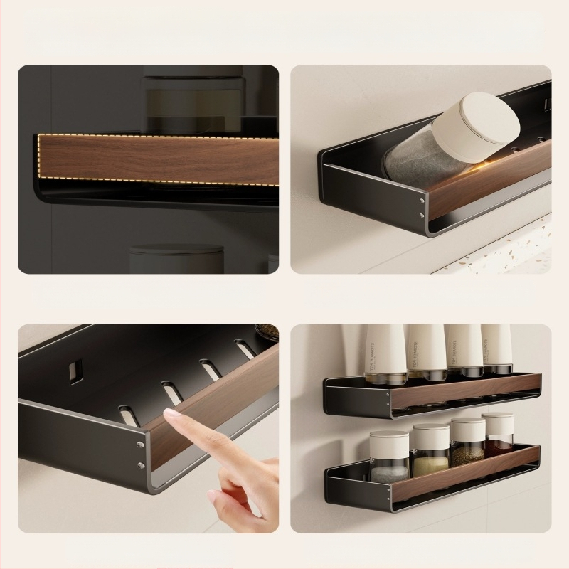 Bathboer Daugiafunkcinis virtuvės prieskonių laikiklis, anglies plienas + akrilas, sieninis montavimas, be gręžimo, paprastas modernus stilus