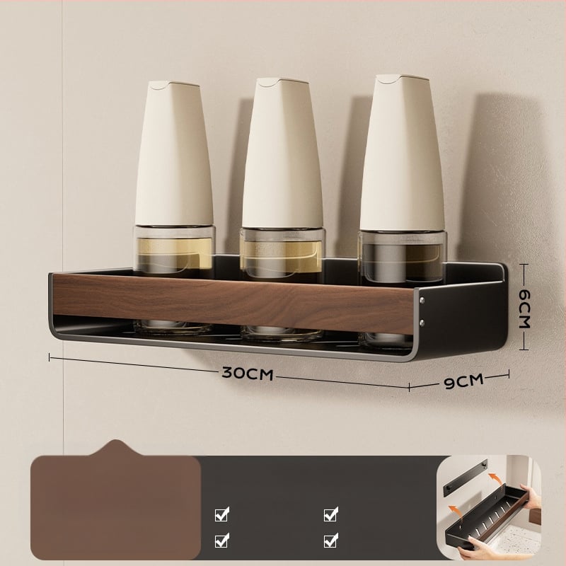 Bathboer Daugiafunkcinis virtuvės prieskonių laikiklis, anglies plienas + akrilas, sieninis montavimas, be gręžimo, paprastas modernus stilus