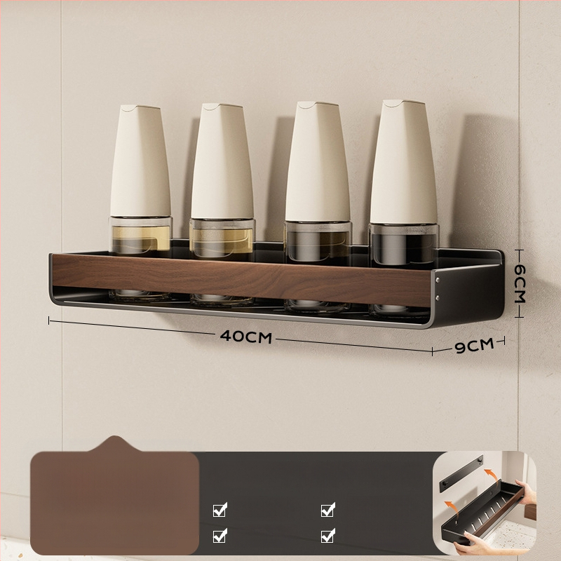 Bathboer Daugiafunkcinis virtuvės prieskonių laikiklis, anglies plienas + akrilas, sieninis montavimas, be gręžimo, paprastas modernus stilus