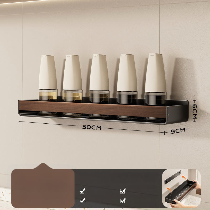 Bathboer Daugiafunkcinis virtuvės prieskonių laikiklis, anglies plienas + akrilas, sieninis montavimas, be gręžimo, paprastas modernus stilus