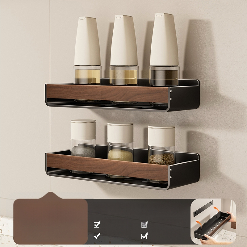 Bathboer Daugiafunkcinis virtuvės prieskonių laikiklis, anglies plienas + akrilas, sieninis montavimas, be gręžimo, paprastas modernus stilus