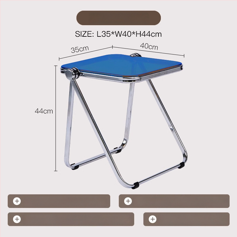 Sulankstomas skaidrus akrilinis šoninis staliukas su metalo rėmu, kvadratiniais kampais