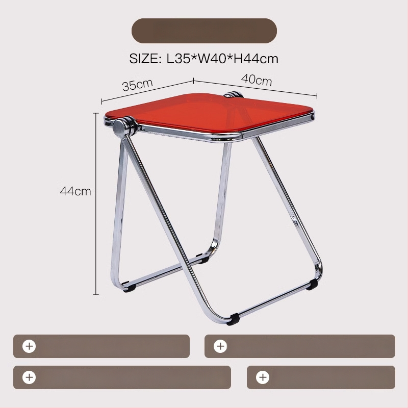 Sulankstomas skaidrus akrilinis šoninis staliukas su metalo rėmu, kvadratiniais kampais