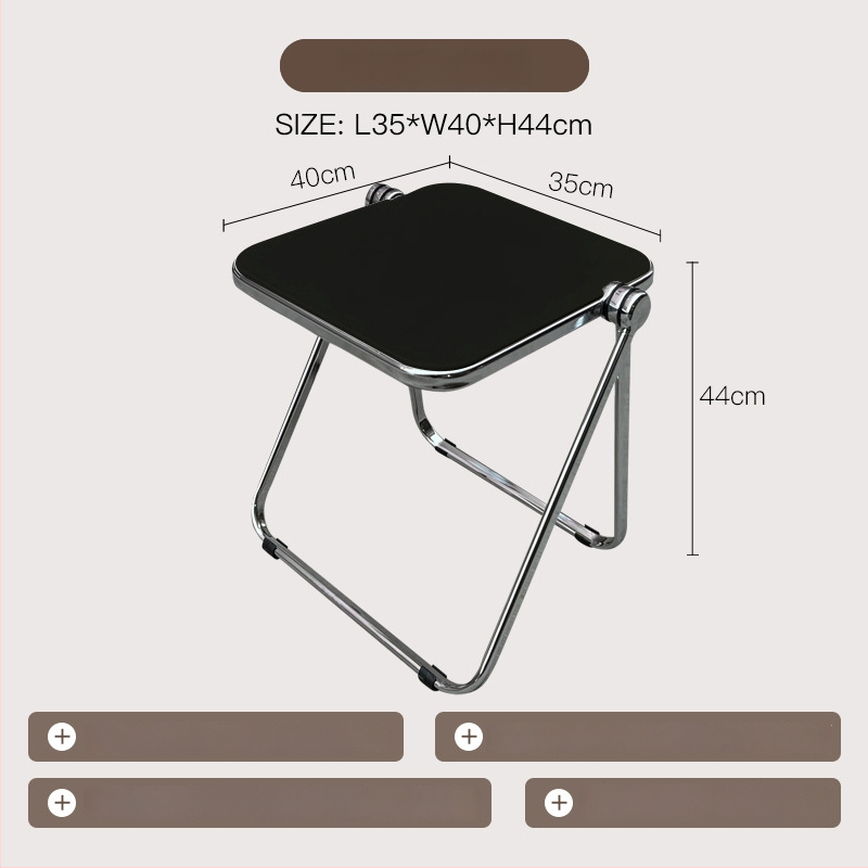 Sulankstomas skaidrus akrilinis šoninis staliukas su metalo rėmu, kvadratiniais kampais