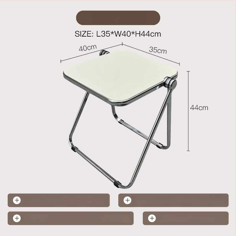 Sulankstomas skaidrus akrilinis šoninis staliukas su metalo rėmu, kvadratiniais kampais