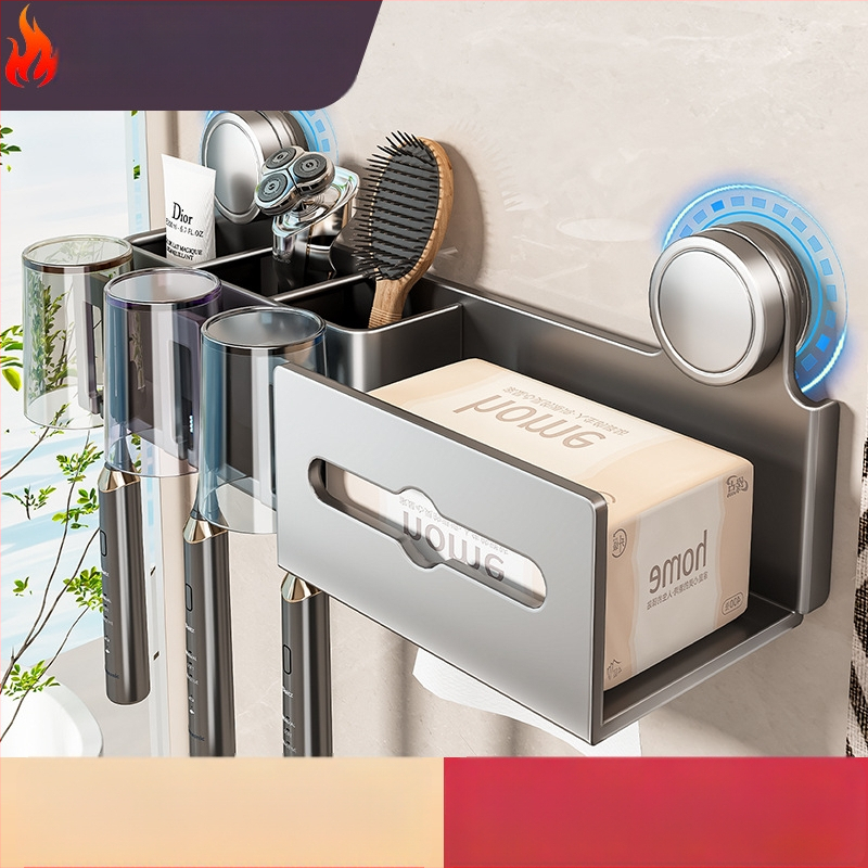 Šepetėlių laikiklis ir burnos skalavimo puodelio laikymo rėmas, sieninis montavimas, dviejų dalių komplektas (Prekės ženklas Baihan, Medžiaga Space Aluminum, Danga: Purškiamas plastikas, Stilius: Moderni paprastumas)