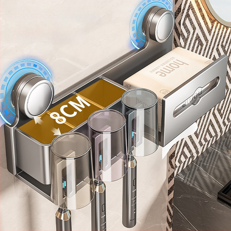 Šepetėlių laikiklis ir burnos skalavimo puodelio laikymo rėmas, sieninis montavimas, dviejų dalių komplektas (Prekės ženklas Baihan, Medžiaga Space Aluminum, Danga: Purškiamas plastikas, Stilius: Moderni paprastumas)