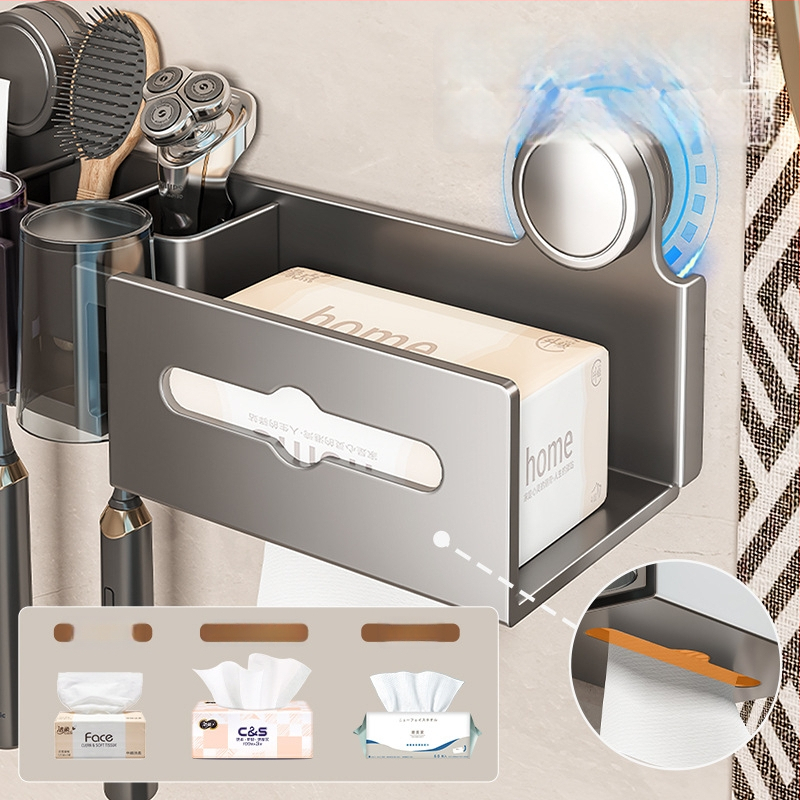 Šepetėlių laikiklis ir burnos skalavimo puodelio laikymo rėmas, sieninis montavimas, dviejų dalių komplektas (Prekės ženklas Baihan, Medžiaga Space Aluminum, Danga: Purškiamas plastikas, Stilius: Moderni paprastumas)