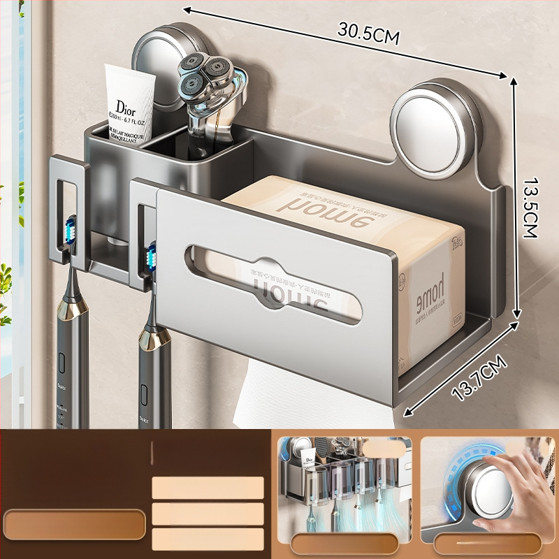 Šepetėlių laikiklis ir burnos skalavimo puodelio laikymo rėmas, sieninis montavimas, dviejų dalių komplektas (Prekės ženklas Baihan, Medžiaga Space Aluminum, Danga: Purškiamas plastikas, Stilius: Moderni paprastumas)