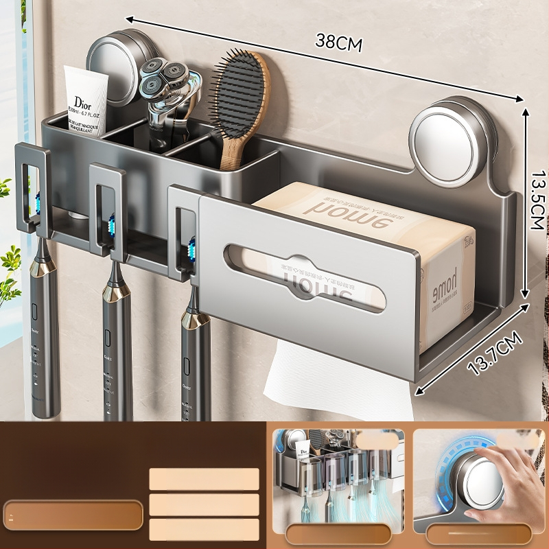 Šepetėlių laikiklis ir burnos skalavimo puodelio laikymo rėmas, sieninis montavimas, dviejų dalių komplektas (Prekės ženklas Baihan, Medžiaga Space Aluminum, Danga: Purškiamas plastikas, Stilius: Moderni paprastumas)