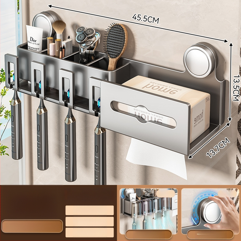 Šepetėlių laikiklis ir burnos skalavimo puodelio laikymo rėmas, sieninis montavimas, dviejų dalių komplektas (Prekės ženklas Baihan, Medžiaga Space Aluminum, Danga: Purškiamas plastikas, Stilius: Moderni paprastumas)