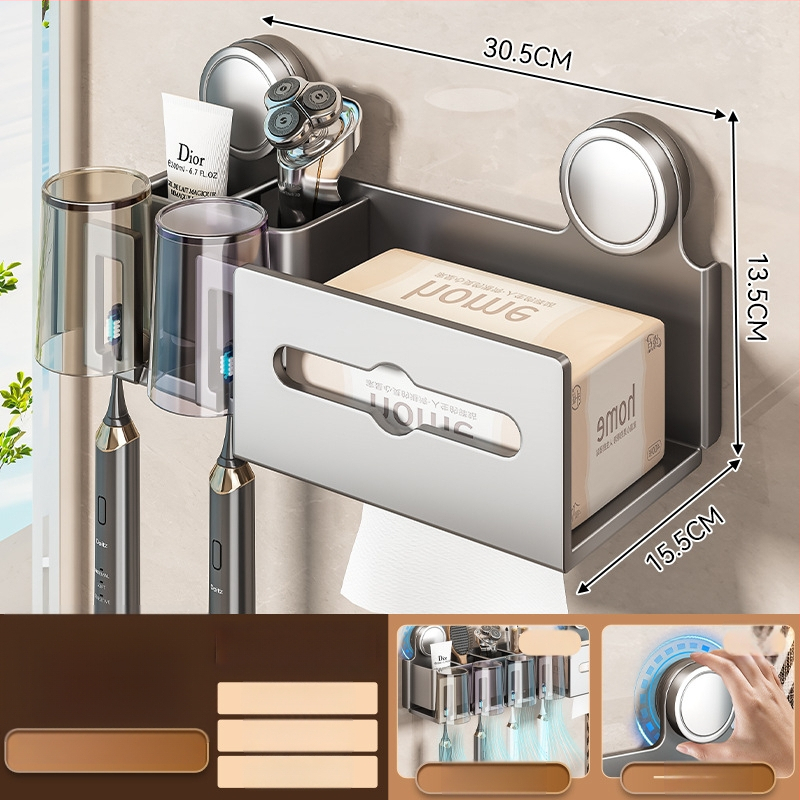 Šepetėlių laikiklis ir burnos skalavimo puodelio laikymo rėmas, sieninis montavimas, dviejų dalių komplektas (Prekės ženklas Baihan, Medžiaga Space Aluminum, Danga: Purškiamas plastikas, Stilius: Moderni paprastumas)