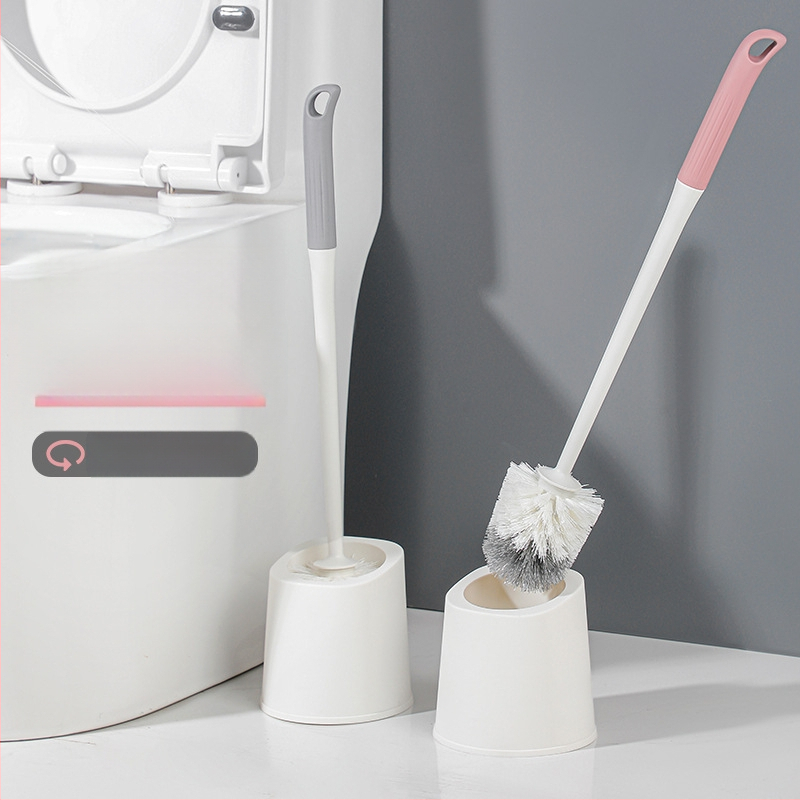 Toaletės šepetėlis su minkštomis šerelėmis, apvali galva, sieninis laikiklis su apsauga nuo purslų, ilgą kotą, su pagrindu, iš plastiko