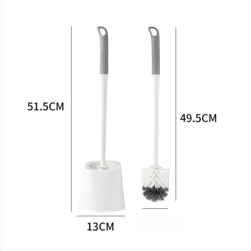 Toaletės šepetėlis su minkštomis šerelėmis, apvali galva, sieninis laikiklis su apsauga nuo purslų, ilgą kotą, su pagrindu, iš plastiko