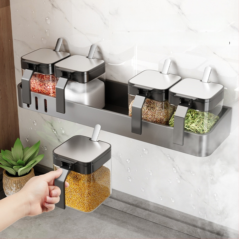 Nástenný set na korenie z nehrdzavejúcej ocele, fľaštičky soľ a korenie, pre pevné korenie, uvedený v roku 2024