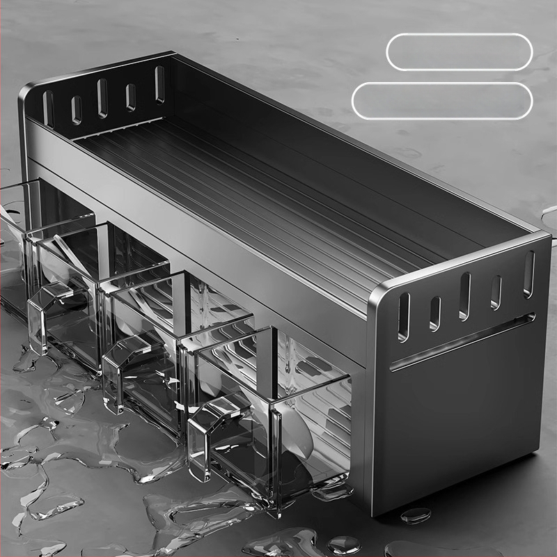 Prieskonių lentyna, aliuminis, sieninis tvirtinimas, be gręžimo, daugiafunkcinis virtuvės organizatorius