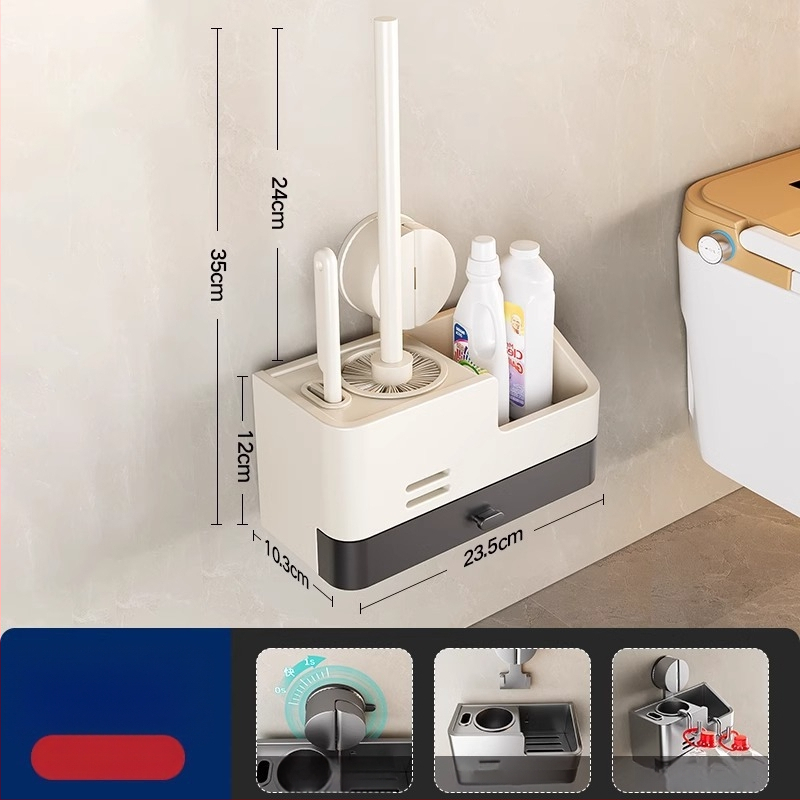 Xinyan Vonia: Sieninis tualeto šepetėles laikiklis su siurbimo kilpa ir vonios sandėliavimo lentyna, apkrova 20 kg, modelis 001-M04-NB, plastiko purškimo paviršiaus apdaila