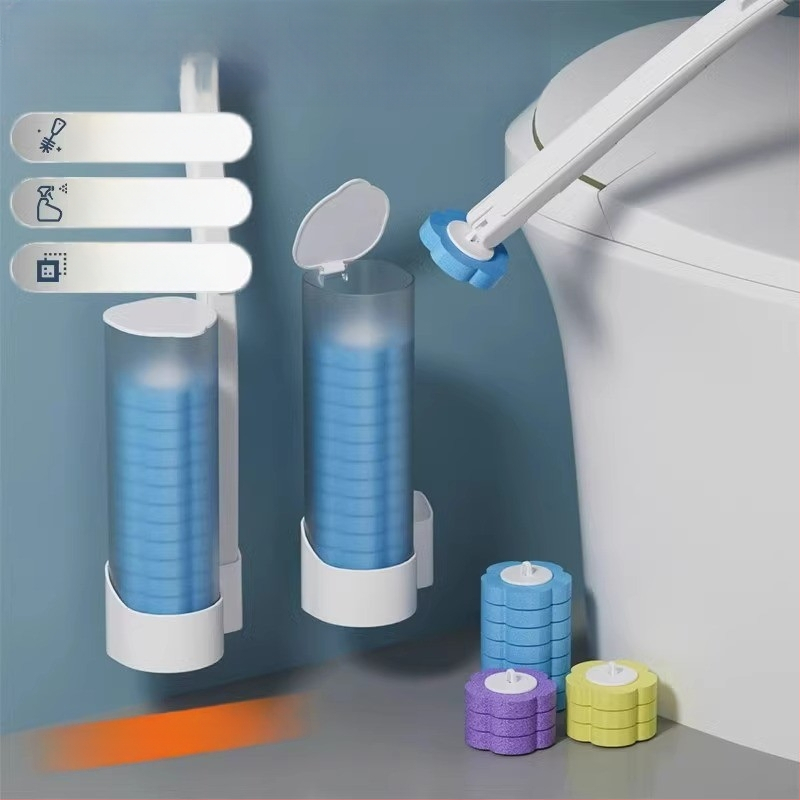 Vienkartinė tualeto šepetėlis su atsarginės galvutės komplektu, sieninis montavimas, Saint-wang plastikas, šiuolaikiškas paprastas stilius