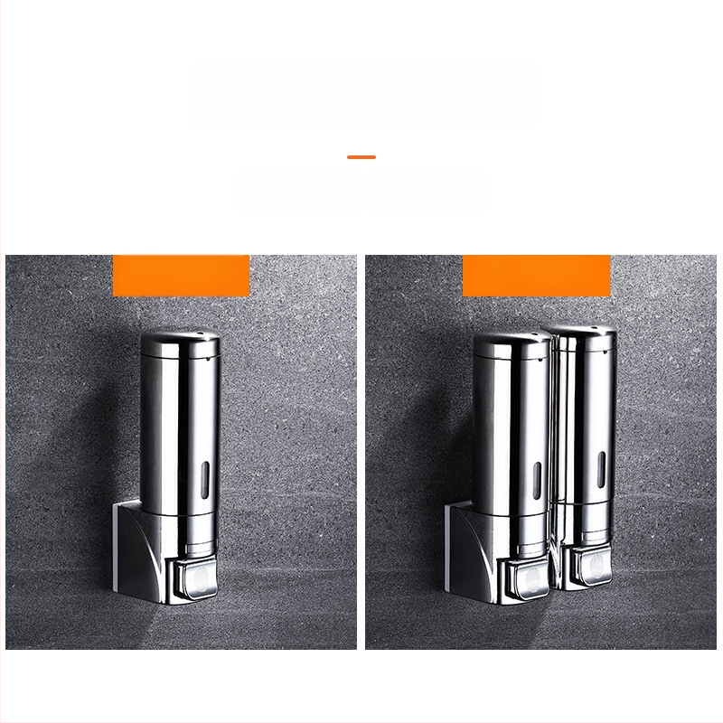 Sieninis muilo dozatorius iš nerūdijančio plieno ir plastiko, rankinis paspaudimas, šiuolaikinis minimalistinis stilius, poliruotas paviršius