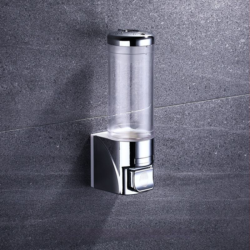 Sieninis muilo dozatorius iš nerūdijančio plieno ir plastiko, rankinis paspaudimas, šiuolaikinis minimalistinis stilius, poliruotas paviršius