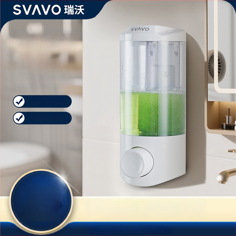 Sieninis muilo dozatorius – ABS, rankinio paspaudimo mechanizmas, be gręžimo montavimo, Prekinis ženklas Svavo/Ruwo