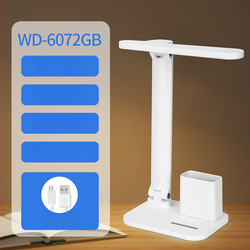 Įkraunama LED biuro lemputė, liečiamasis jungiklis, sulankstomas dizainas, įmontuota baterija, Micro USB/Type-C jungtis