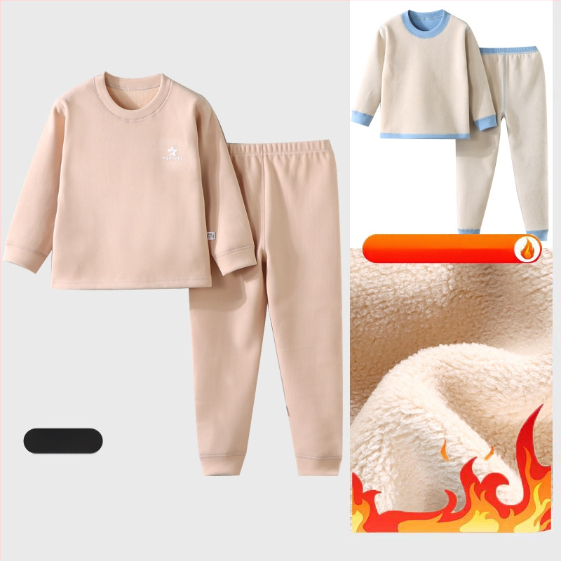 Laste termilise aluspesu komplekt - Ao-grain sametise vooderdu, paks, sügisel-talvise pidžaamad 3–8-aastastele, ümmargune kaelus