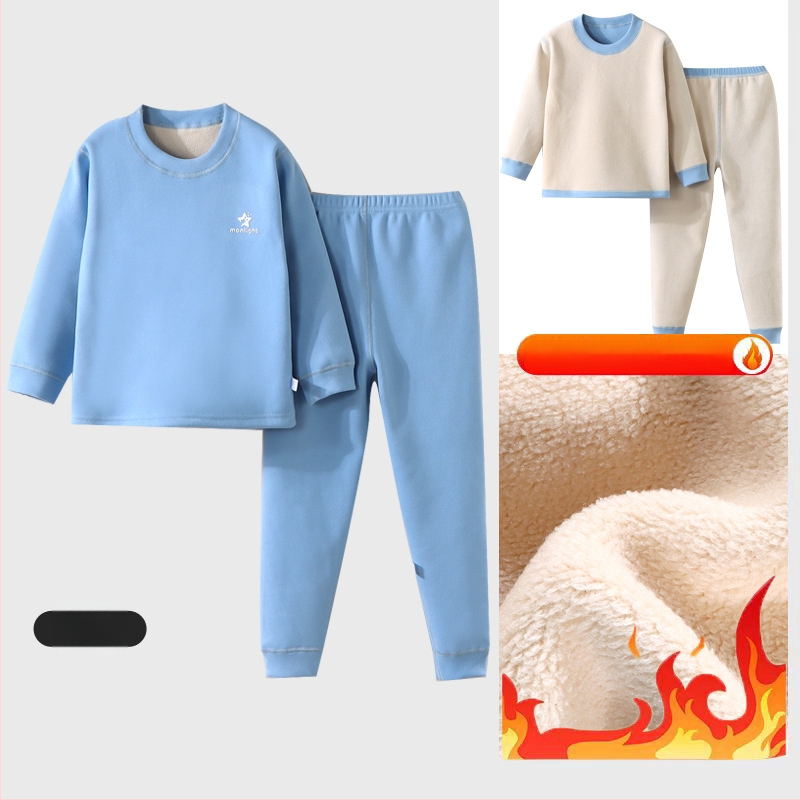 Laste termilise aluspesu komplekt - Ao-grain sametise vooderdu, paks, sügisel-talvise pidžaamad 3–8-aastastele, ümmargune kaelus