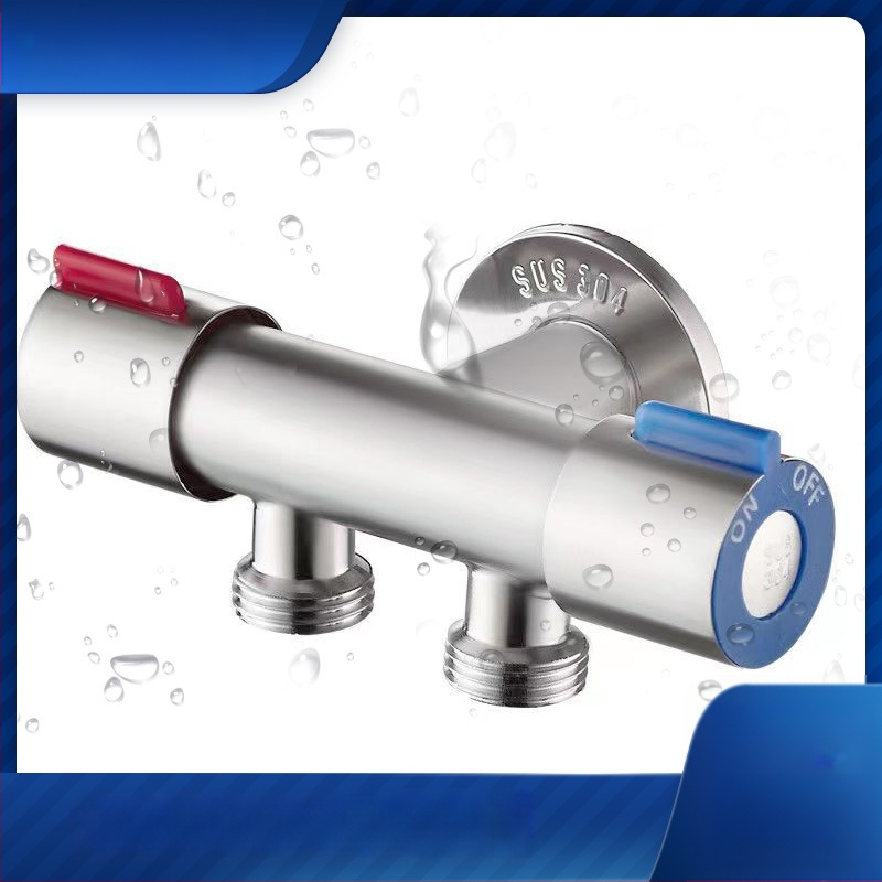 Kolmtee nurga ventiil, üks sisenemine, kaks väljundit; roostevabast terasest korpus; sisemine diameeter 20 mm; töörõhk 1 MPa; sobib vannituppa ja tualetile