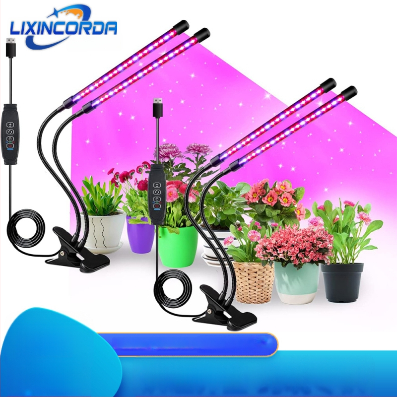 Keturių galvų klipo lemputė augalams su pilnu spektru LED, 10 LED, 5V įėjimas, 10W, IP43, reguliuojamas apšvietimas (GL-021(2PACK))