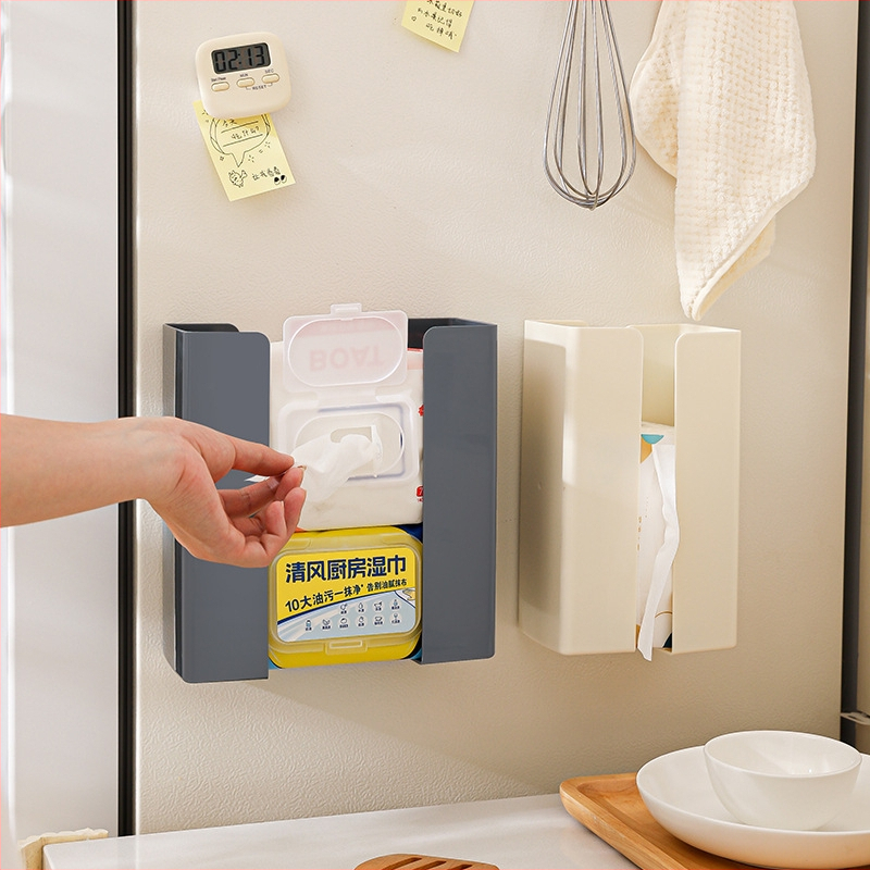Magnetinė dėžutė servetėlėms virtuvei ir šaldytuvui; plastmasinė, atspari vandeniui, daugiafunkcinė, be gręžimo