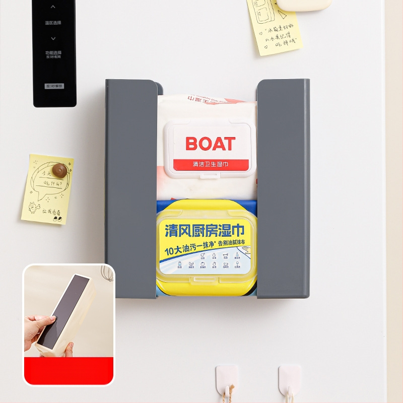 Magnetinė dėžutė servetėlėms virtuvei ir šaldytuvui; plastmasinė, atspari vandeniui, daugiafunkcinė, be gręžimo