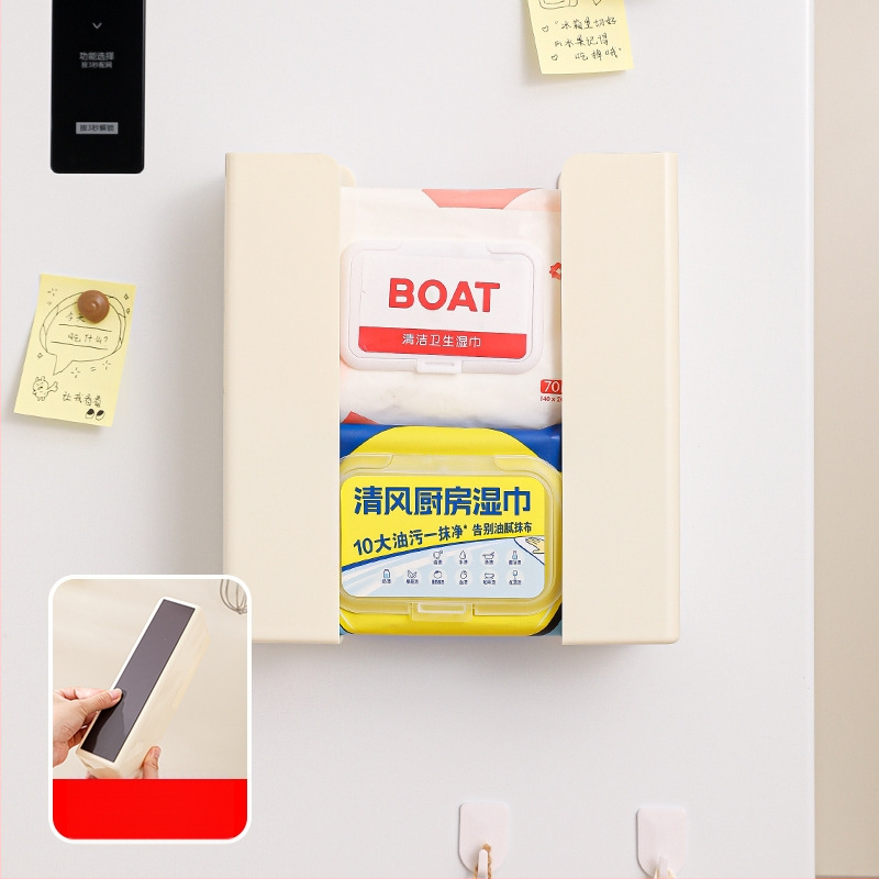 Magnetinė dėžutė servetėlėms virtuvei ir šaldytuvui; plastmasinė, atspari vandeniui, daugiafunkcinė, be gręžimo