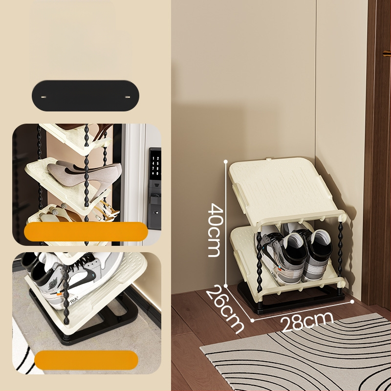 Nulenktas batų laikiklis, 6 sluoksniai, PP medžiaga, modernus minimalistinis stilius, grindų tvirtinimas, tinkamas sportbačiams, batams ir aukštakulniams