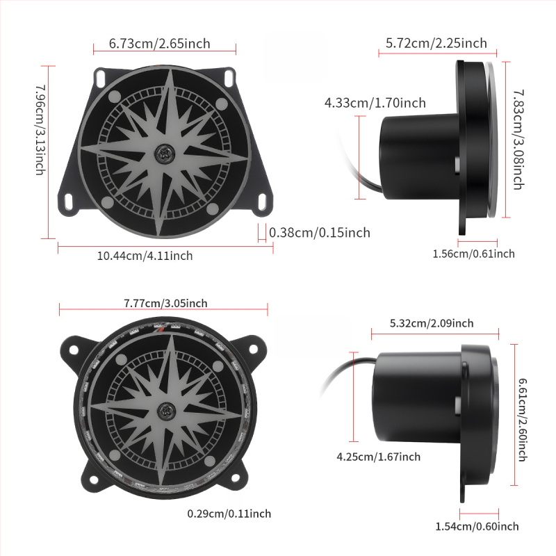 LED tagatuled pöörleva RGB dekoratiivkorpusega – 12V, mudel fog084, universaalne sobivus, ABS korpus, tööiga 50000 h