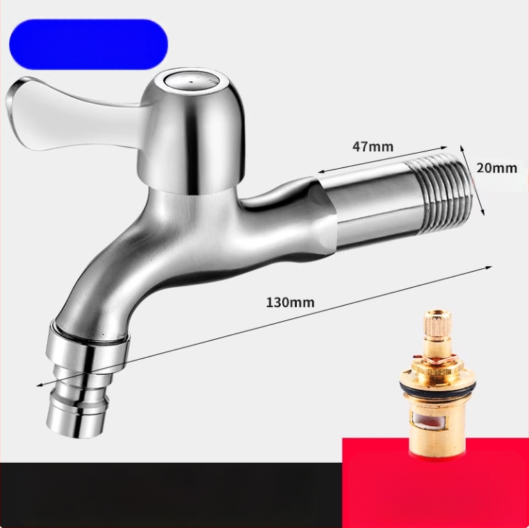 Pesumasinaga kraan 304 roostevabast terasest, seinasse paigaldatav, kiire avamine, kerami disk ventiil, istme diameeter 20 mm