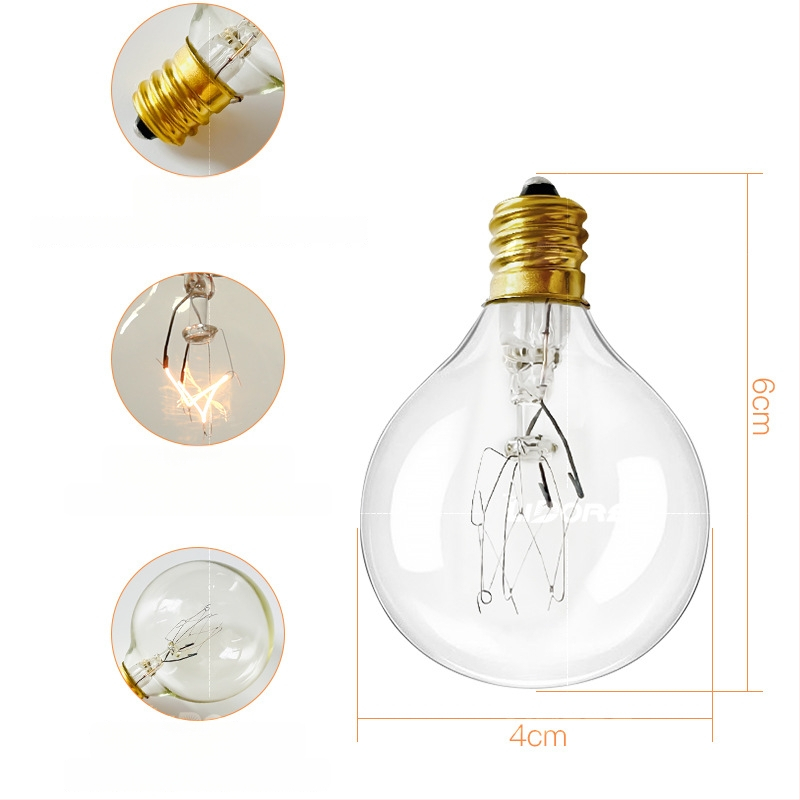 G40 Kalėdinis lauko šviesų gijas – stiklo gaubtas, kištukinis maitinimas, modelis G40-01, 110–240V, 7W volframo lempos arba 0.6W LED lempos