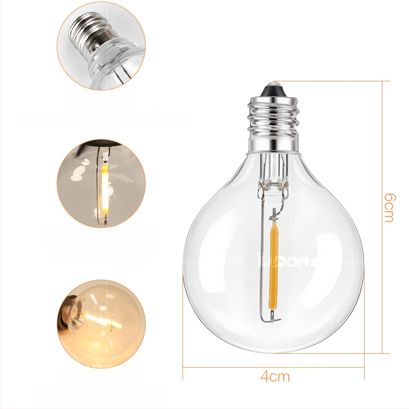 G40 Kalėdinis lauko šviesų gijas – stiklo gaubtas, kištukinis maitinimas, modelis G40-01, 110–240V, 7W volframo lempos arba 0.6W LED lempos