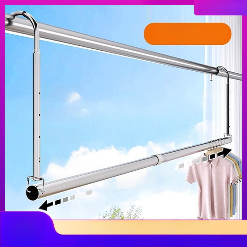 Pochile Balkono teleskopinė skalbinių džiovykla iš nerūdijančio plieno, be gręžimo, sulankstoma, skirta antklodėms ir paklodėms