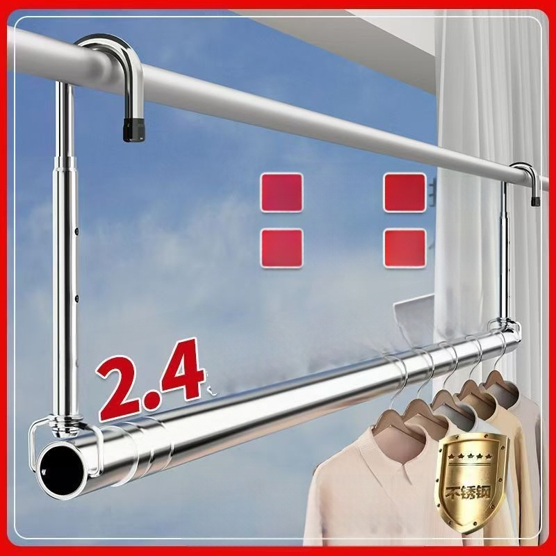 Pochile Balkono teleskopinė skalbinių džiovykla iš nerūdijančio plieno, be gręžimo, sulankstoma, skirta antklodėms ir paklodėms