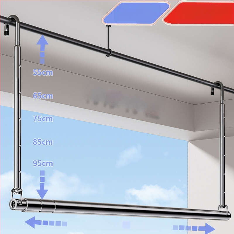 Pochile Balkono teleskopinė skalbinių džiovykla iš nerūdijančio plieno, be gręžimo, sulankstoma, skirta antklodėms ir paklodėms