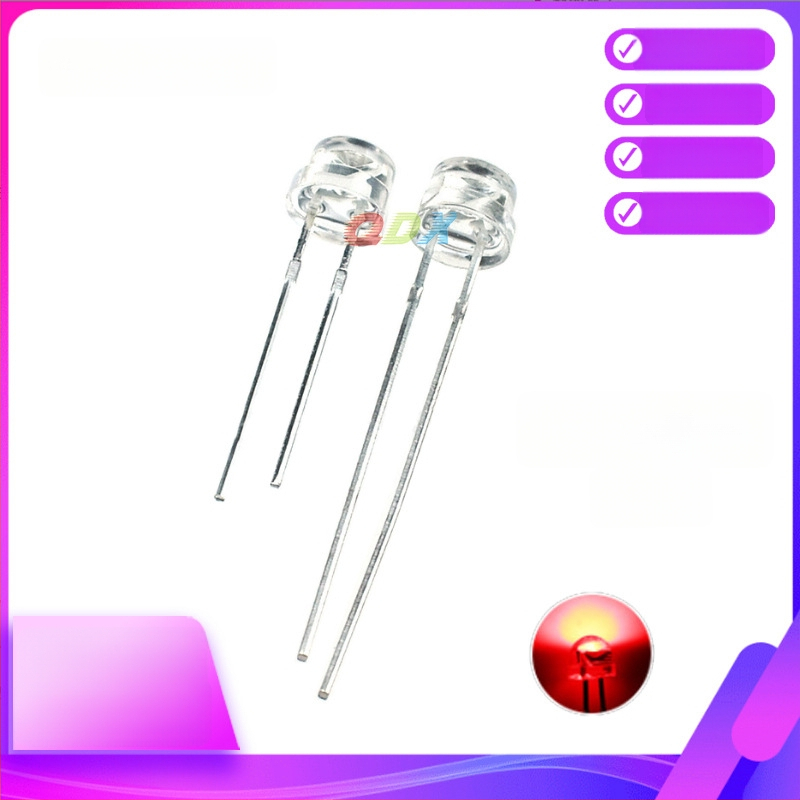 F5 LED diodai su šiaudine skrybėle, 3.0–3.2V, 20 mA, 0.1W, CRI 70–80, šviesos spindulio kampas 45°