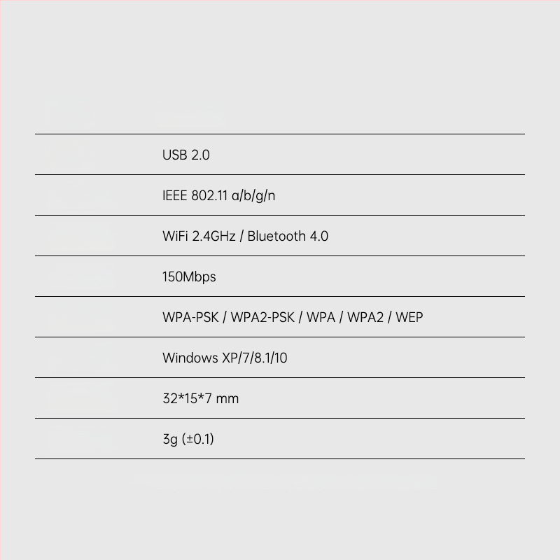 EDUP EP-N8568 USB Bevielė tinklo kortelė Bluetooth adapteris - 2.4 GHz, 150 Mbps, IEEE 802.11b/g/n